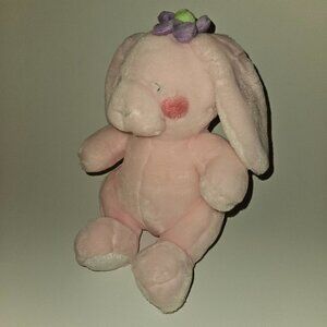 Animal Alley Toys R Us 9" Pink Bunny Rabbit Plush Purple Flower Closed Eyes 2000